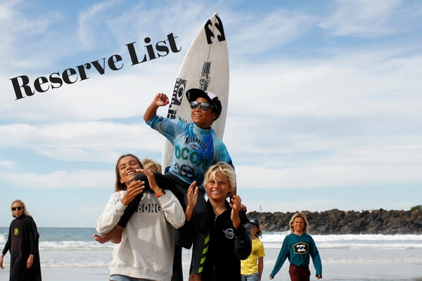 RESERVE LIST for the 2018 Billabong Occy's Grom Comp