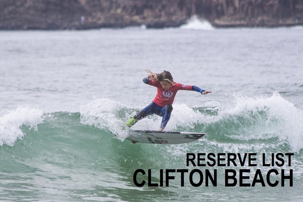 Woolworths Surfer Groms Comps 2018/19 - Clifton Beach - RESERVE LIST