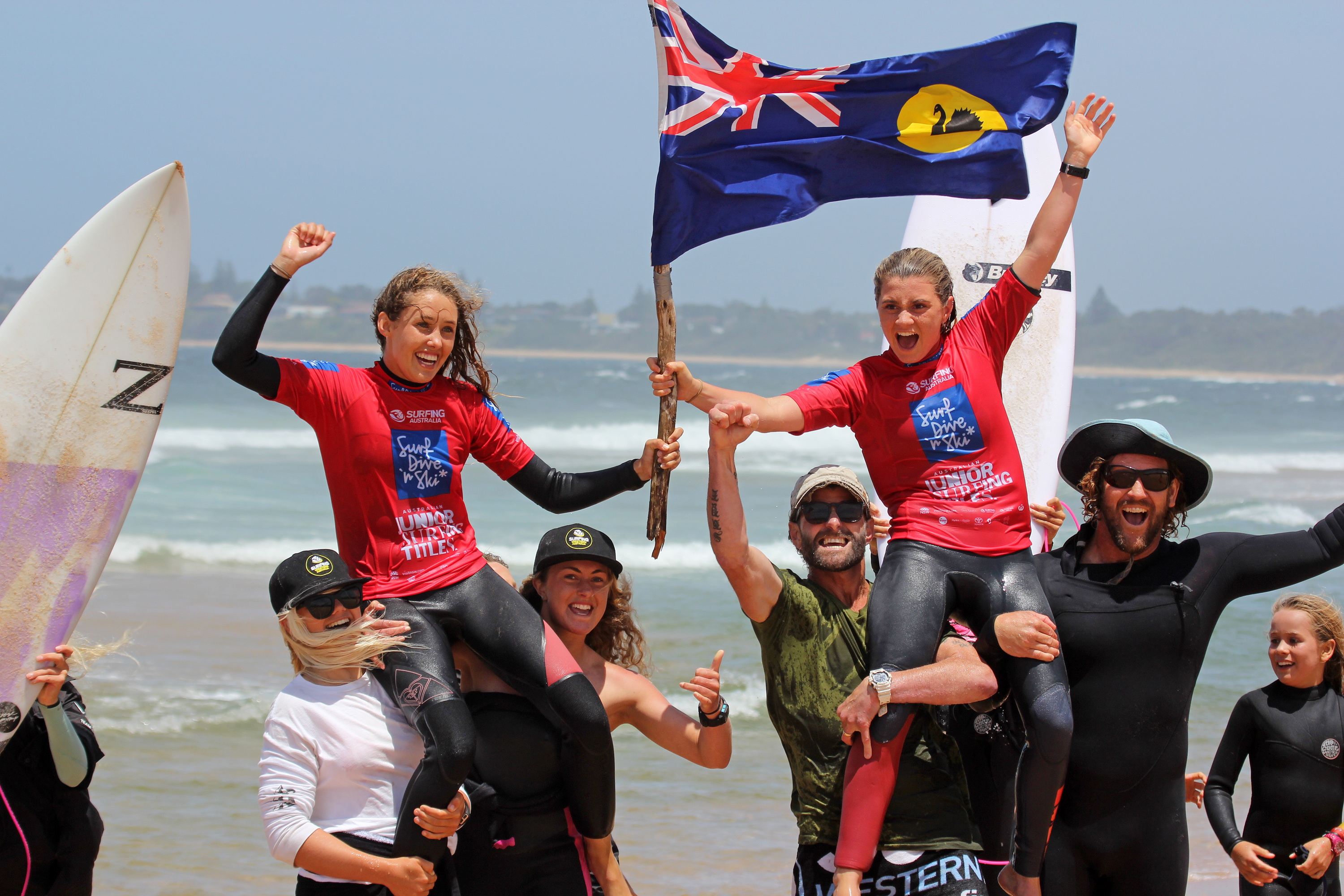 Margaret River SHS Under-16 Girls MR Shield Champions Maddie Cawood & Arrabelle Gibson. Majeks / Surfing WA